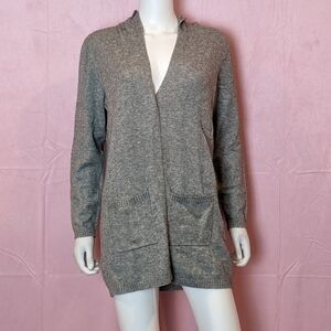 Only Gray Open Front Knit Hooded Cardigan with Pockets size Medium